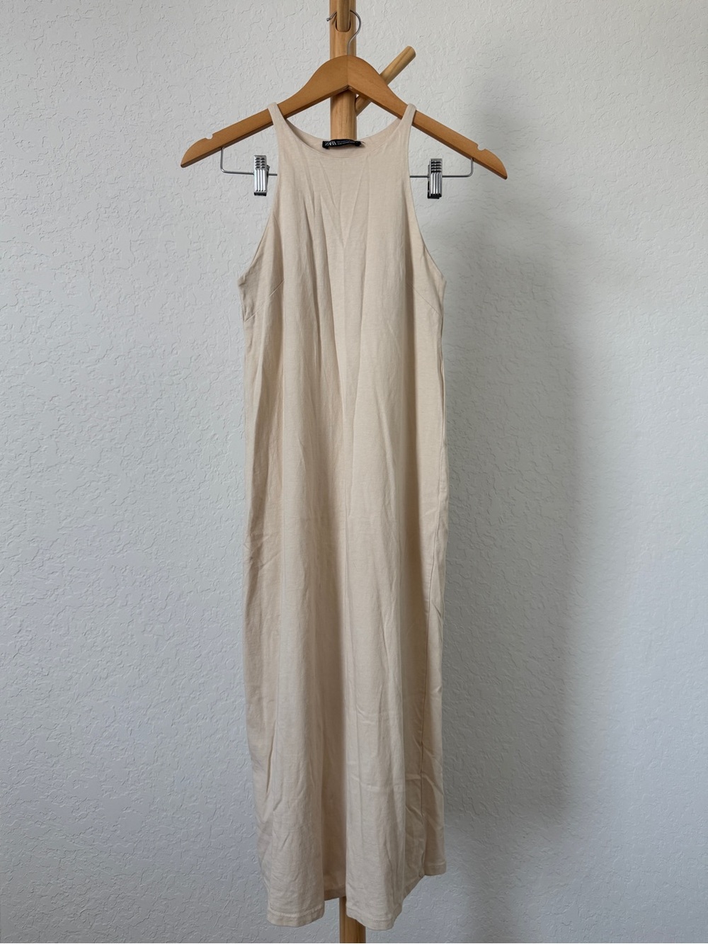 Zara Cream Sleeveless Midi Dress - High Neck Minimalist Style